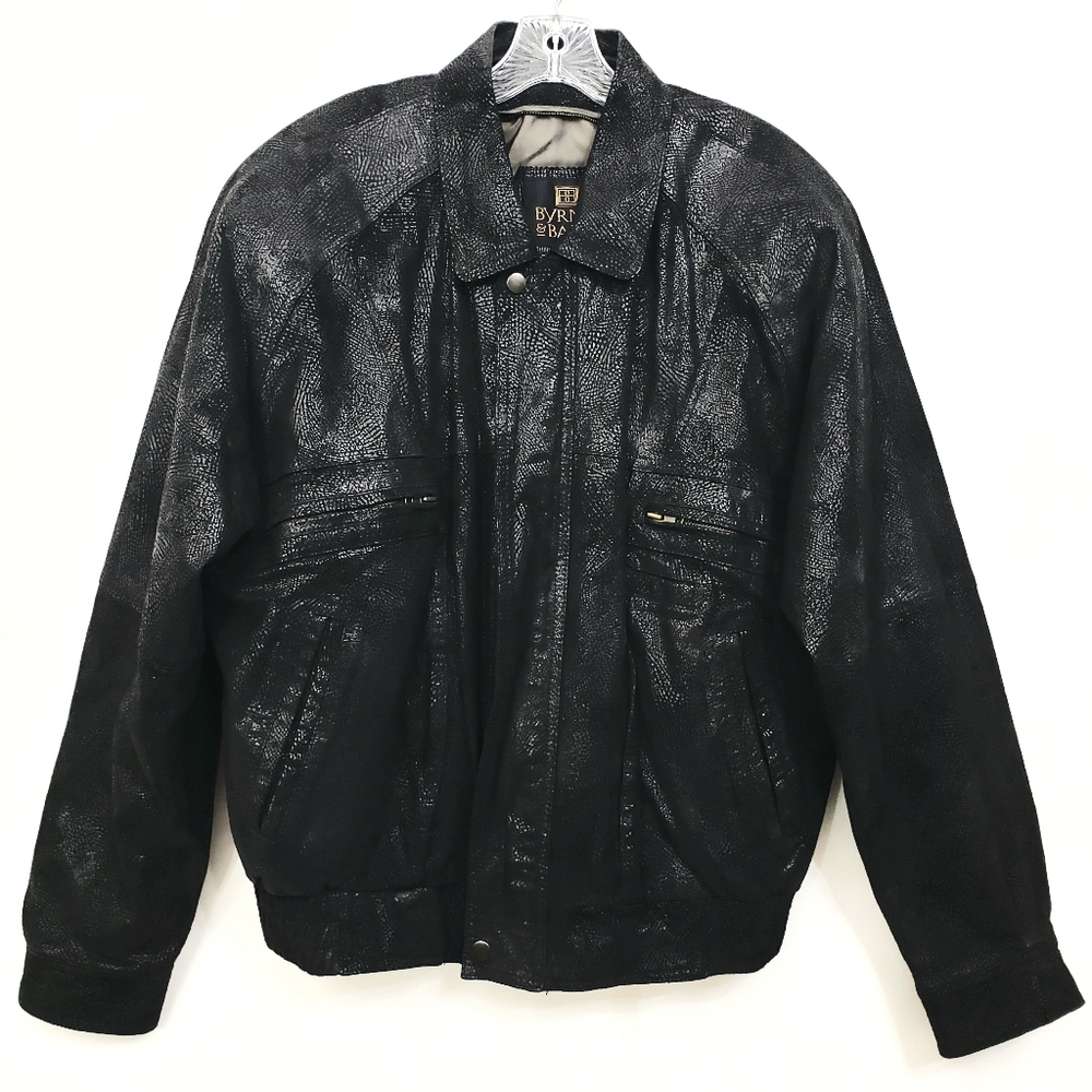 Vintage Byrnes & Barnes Black Leather Longsleeve Motorcycle/Bomber Jacket